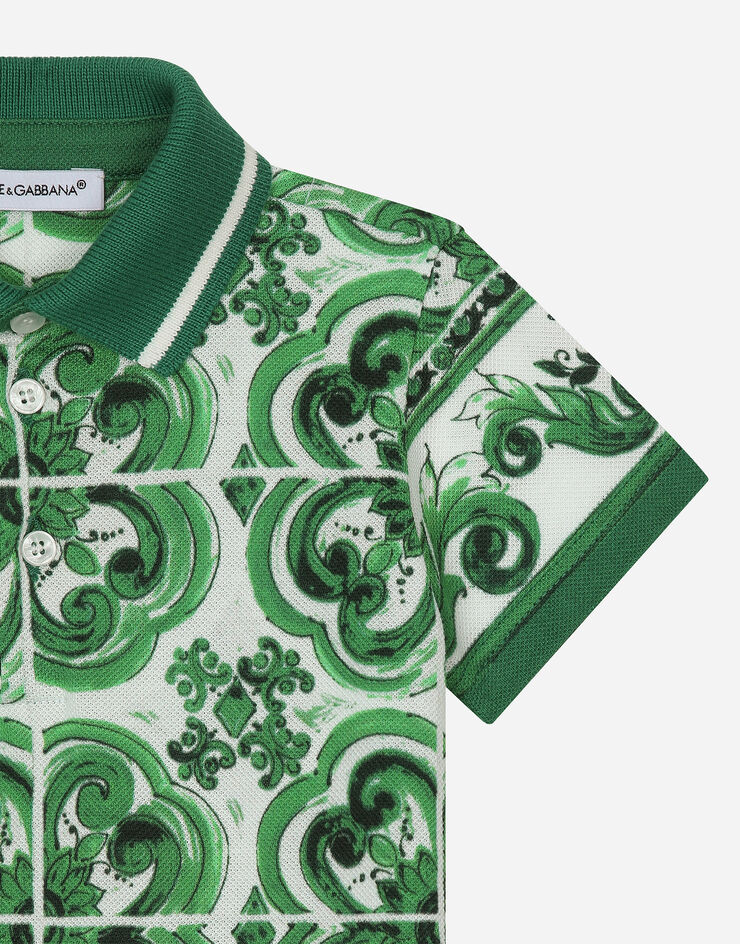 Dolce & Gabbana Tutina in piquet con stampa maiolica verde e logo DG Stampa L1JO7AG7NVD