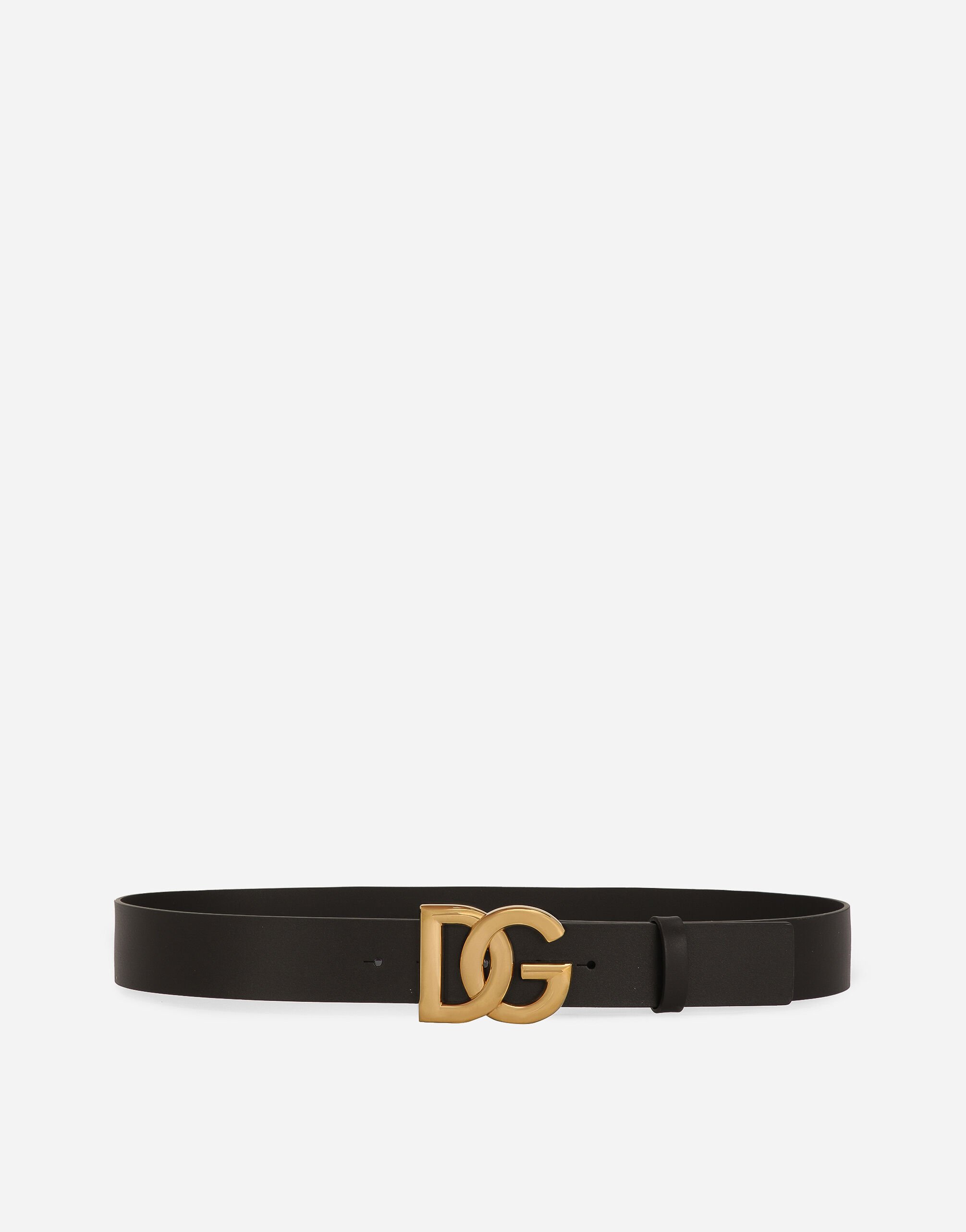 Dolce & Gabbana Cintura in cuoio lux con fibbia logo DG incrociato Nero BC4646AX622