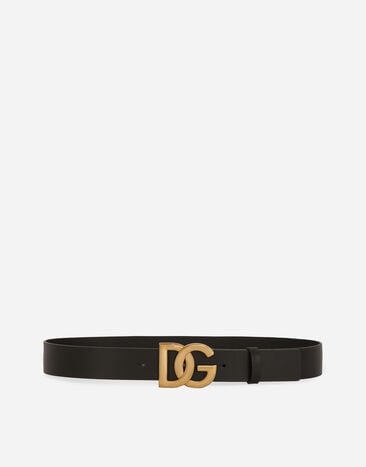 Dolce & Gabbana 交叉造型 DG 徽标搭扣 Lux 鞍皮腰带 黑色 WWES1SWW034
