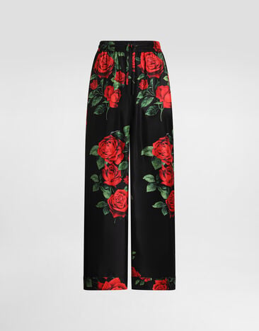 Dolce & Gabbana Rose-print vanity silk trousers Multicolor FTDL4TIS137