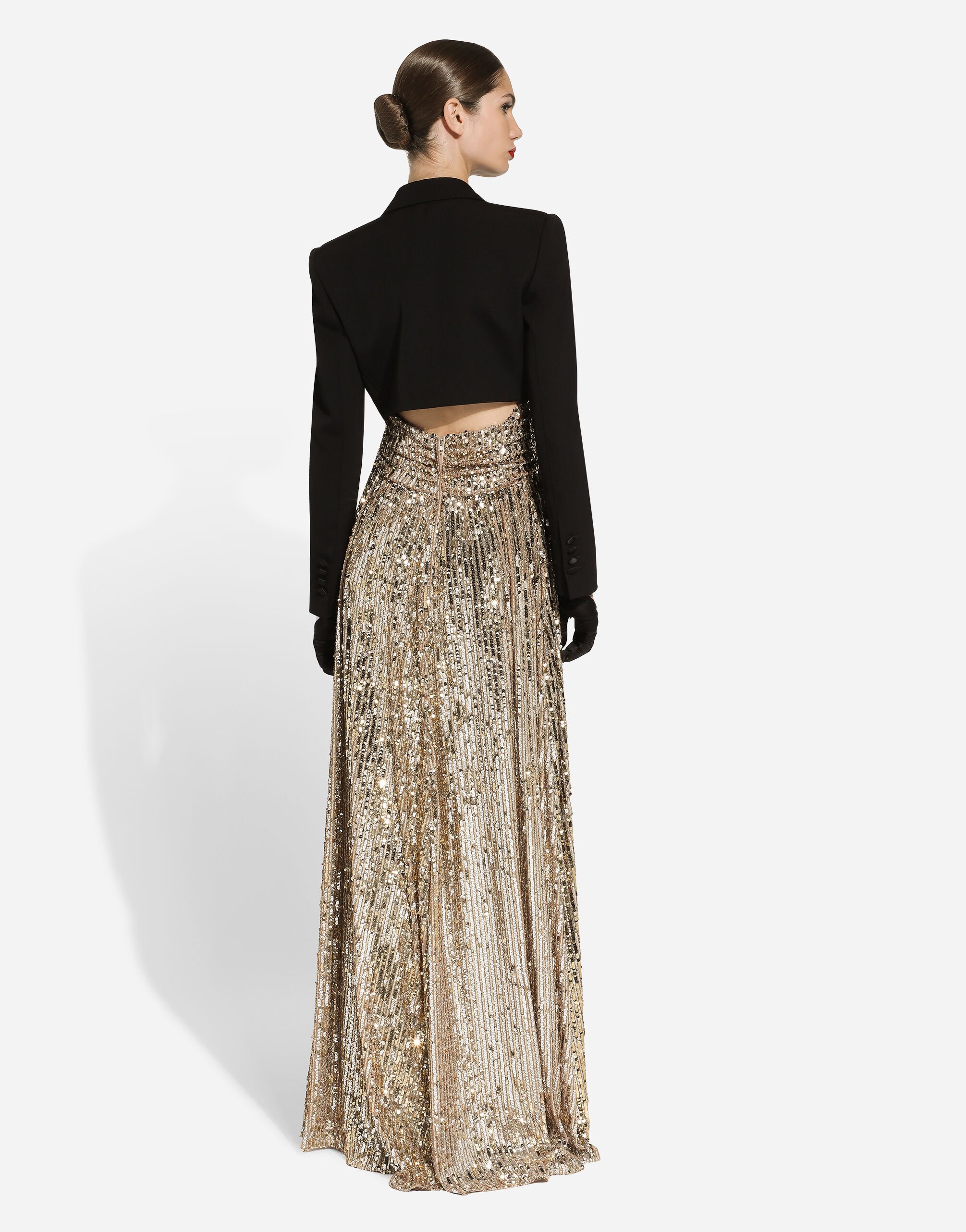 Long sequined dress with slit in Gold for Women Dolce Gabbana