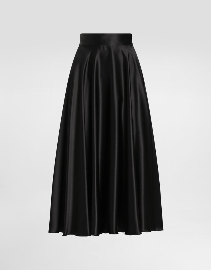 Silk satin calf length circle skirt in Black for Women Dolce Gabbana®