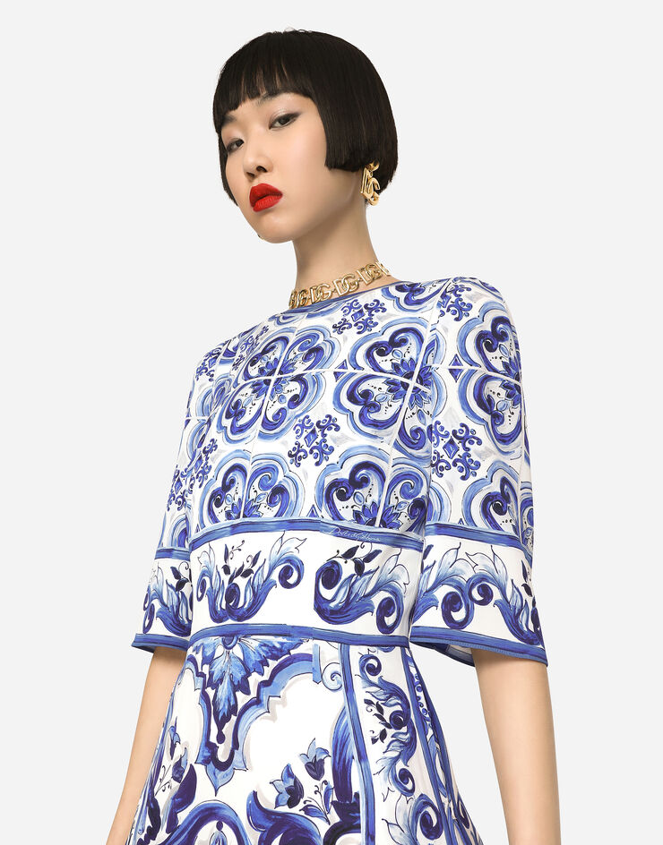 Dolce & Gabbana Majolica-print charmeuse midi dress Multicolor F6ADSTHPABL