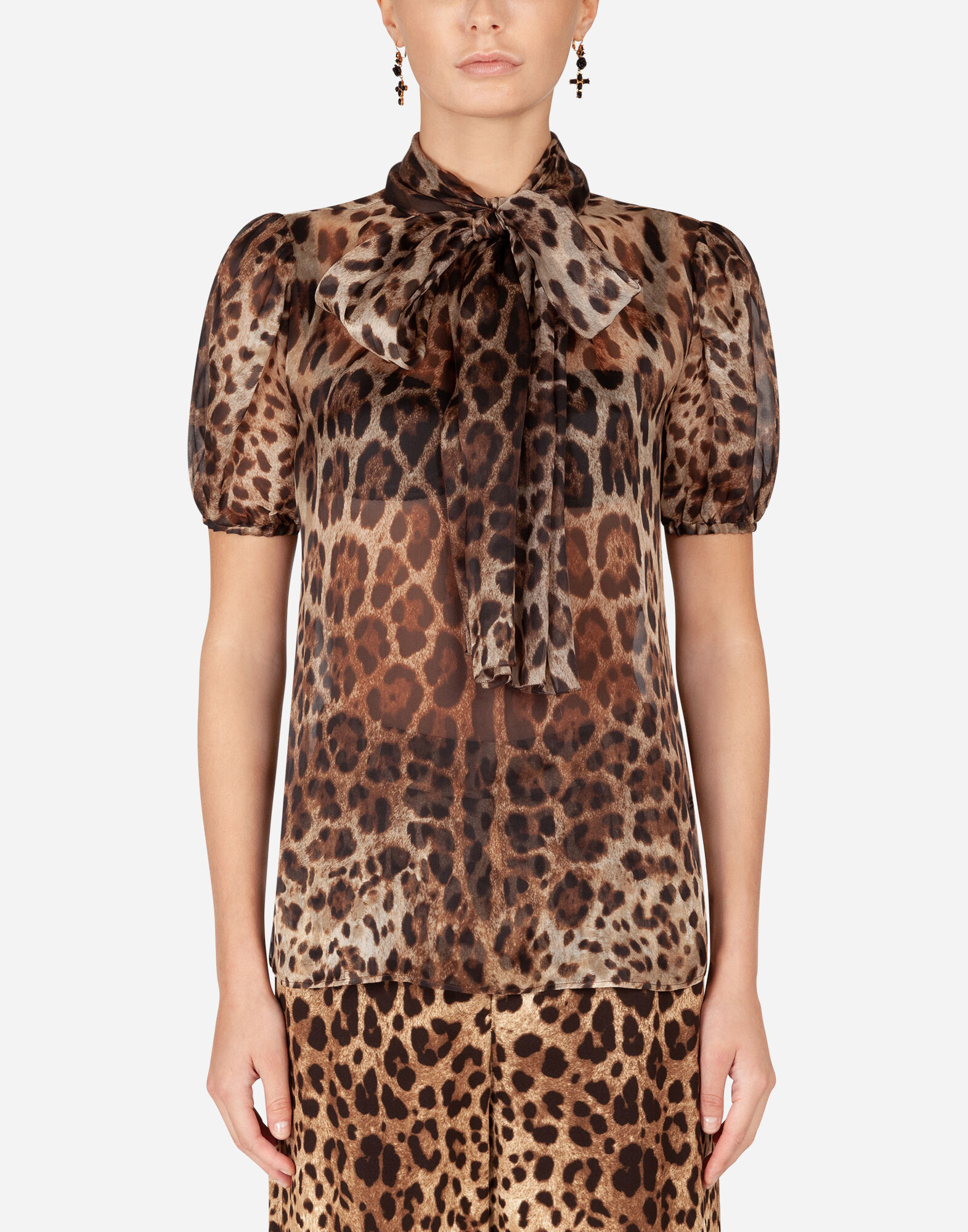 Leopard print organza blouse with pussy bow in LEO PRINT for Women Dolce Gabbana