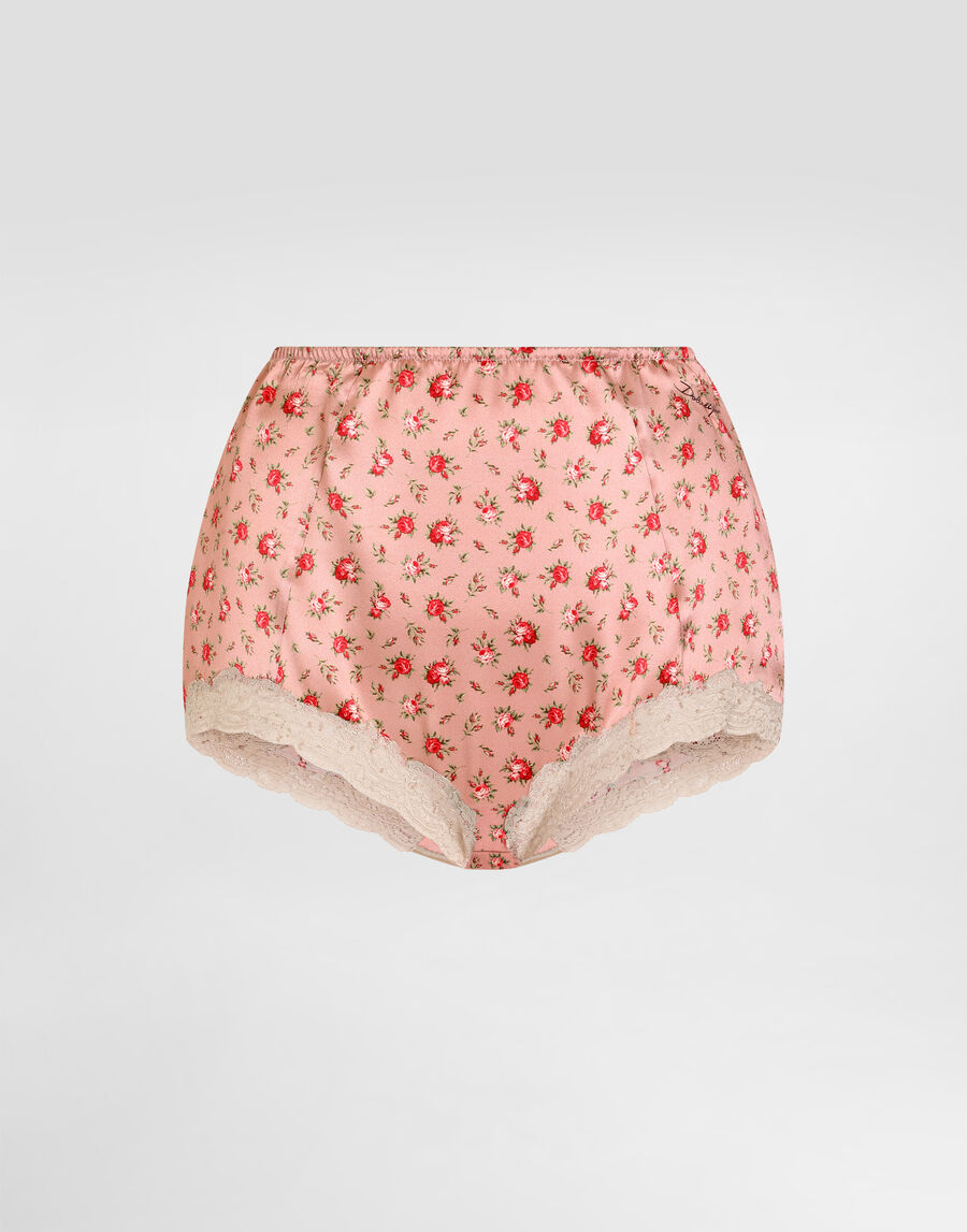 Small rose-print lace and satin briefs