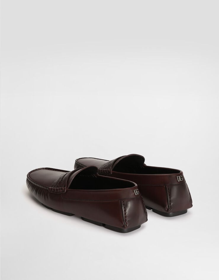 Dolce & Gabbana DG driver calfskin slipper with crocodile inserts Bordeaux A50736A2K02