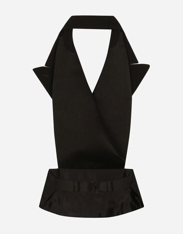 Dolce & Gabbana Gilet croisé décolleté dans le dos en satin de soie Noir F7AI8TGDCRJ