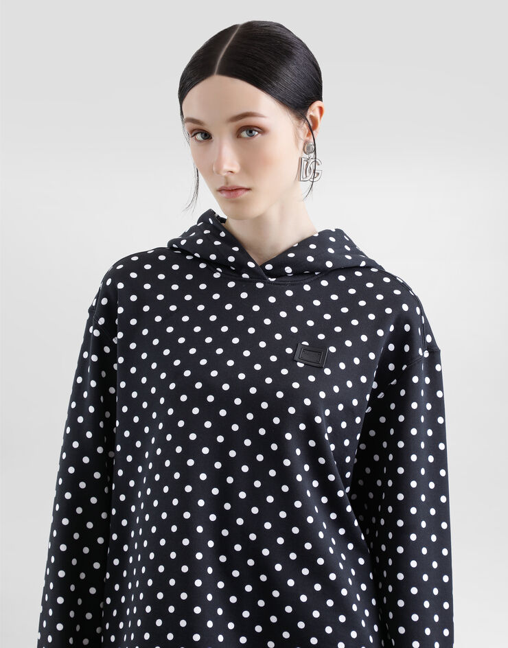 Dolce & Gabbana Jersey hoodie with polka-dot print and branded tag Multicolor F9S49THS7QD