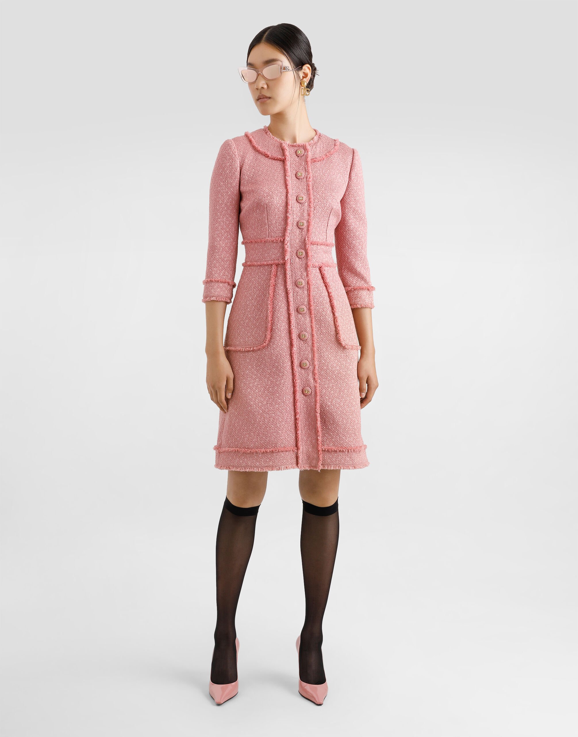 Raschel tweed A-line shirt dress in Pink for Women Raschel tweed A-line shirt dress in Pink for Women