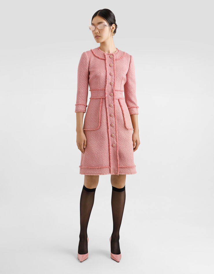 Dolce & Gabbana Raschel tweed A-line shirt dress Pink F6ARXTHUMUA