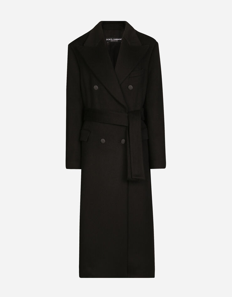 Dolce & Gabbana معطف بيز كشمير بصف أزرار مزدوج بحزام أسود F0E2QTFU292