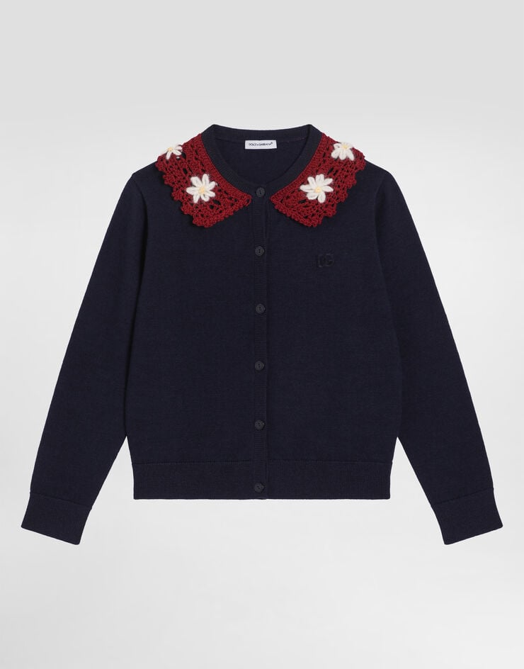 Dolce & Gabbana Wool cardigan with embroidered crochet collar Blue L5KWM9JDVBF