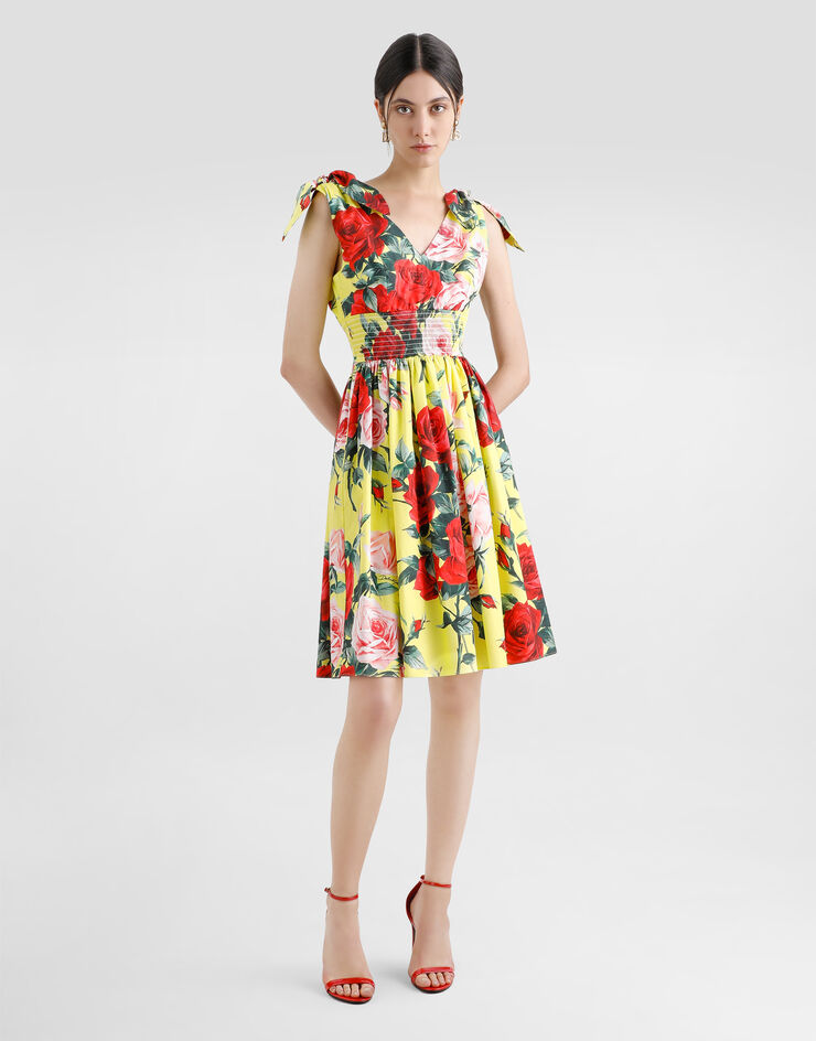 Dolce & Gabbana Cotton midi dress with bouquet print and tie details Print F6I0ATHS5TF