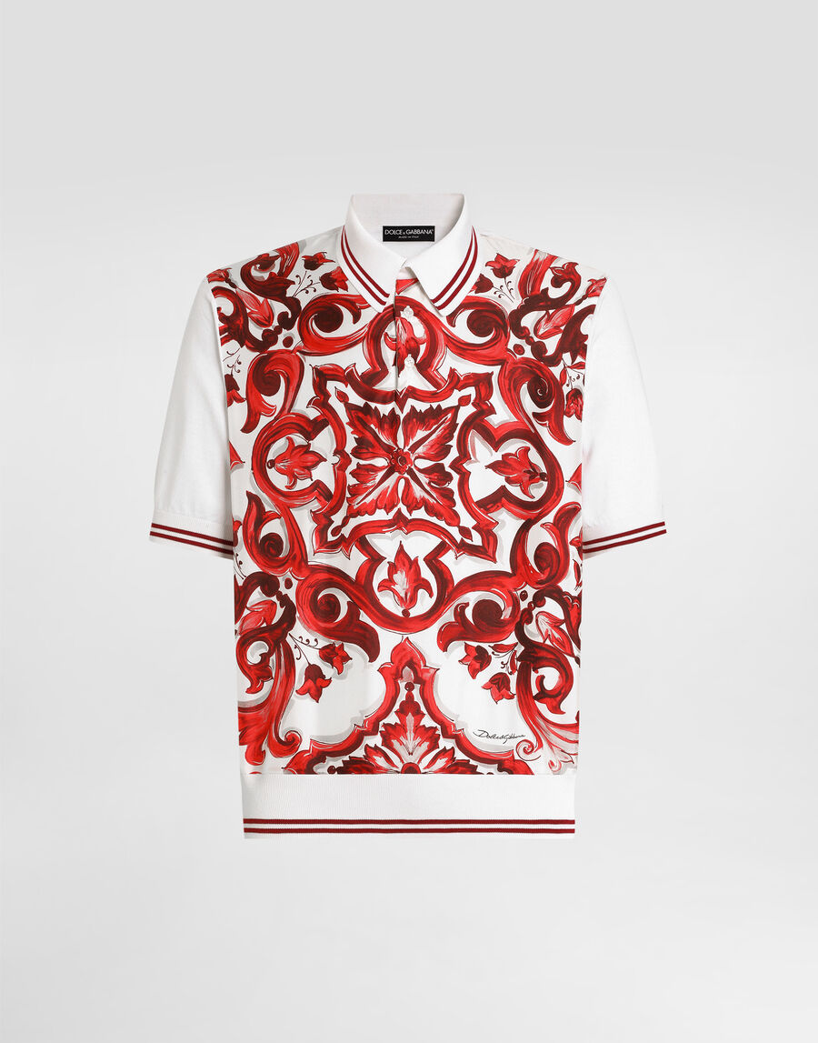 Majolica-print polo shirt in silk