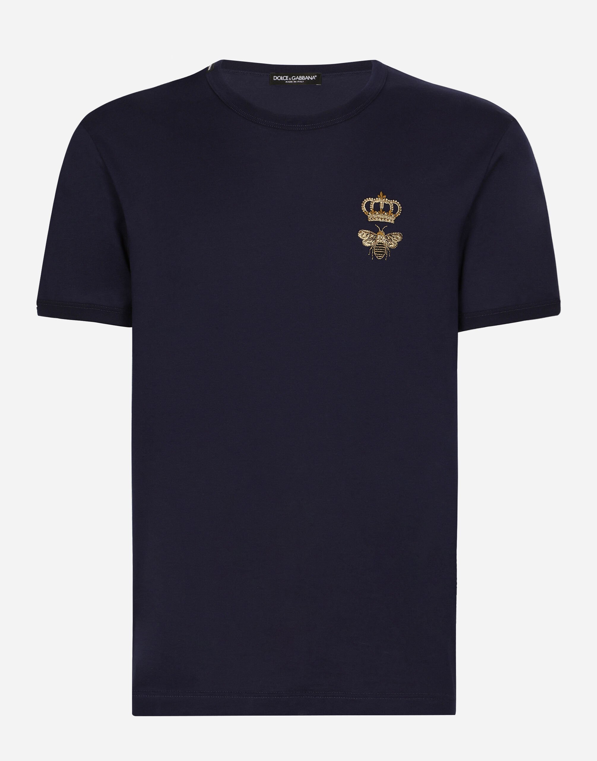 Dolce&Gabbana Cotton T-shirt with embroidery Blue G8PL4TG7F2H