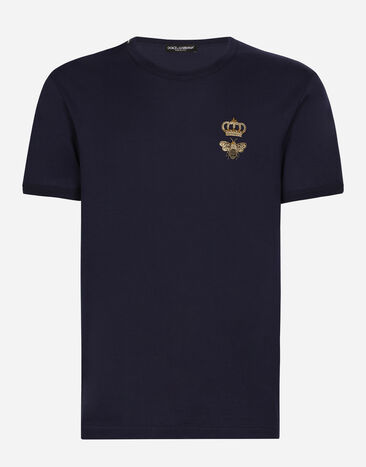 Dolce & Gabbana T-shirt cotone con ricamo Blu G8PL4TG7F2H