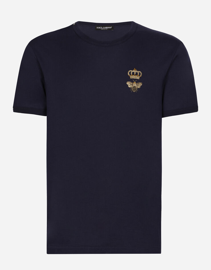 Dolce & Gabbana Cotton T-shirt with embroidery Blue G8PV1ZG7WUQ