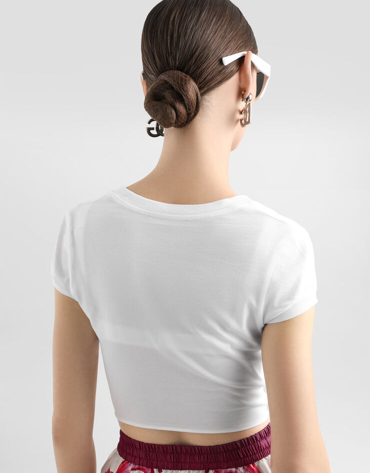 Dolce & Gabbana Jersey T-shirt with DG logo and knot detail White F8Q57ZG7EOW