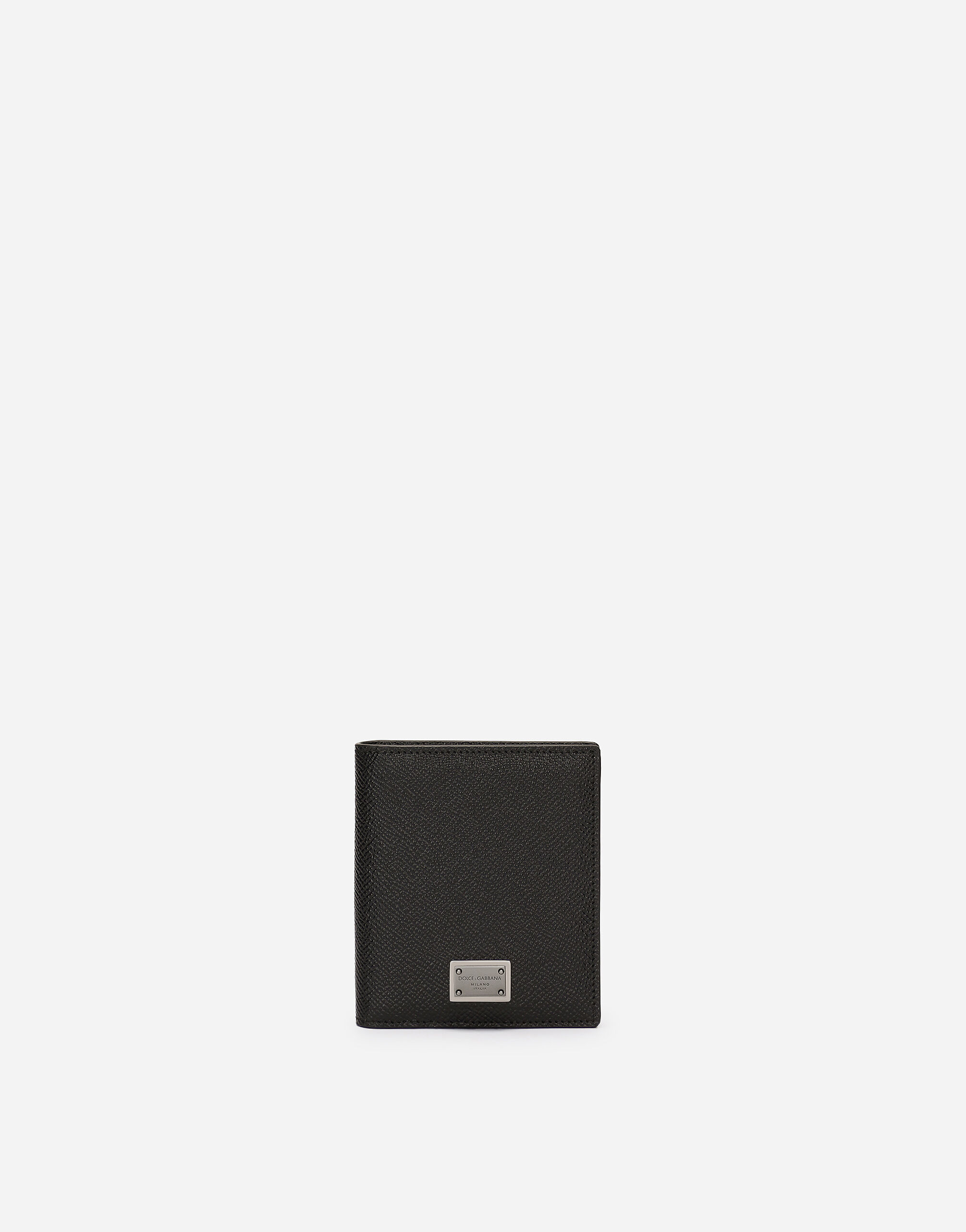 Dauphine print calfskin bifold card holder in Black for Men Dolce Gabbana