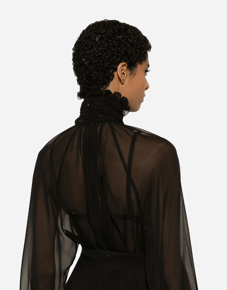 Dolce & Gabbana Blusa de chifón con detalles de punto smock Negro F79EMTFU1AT