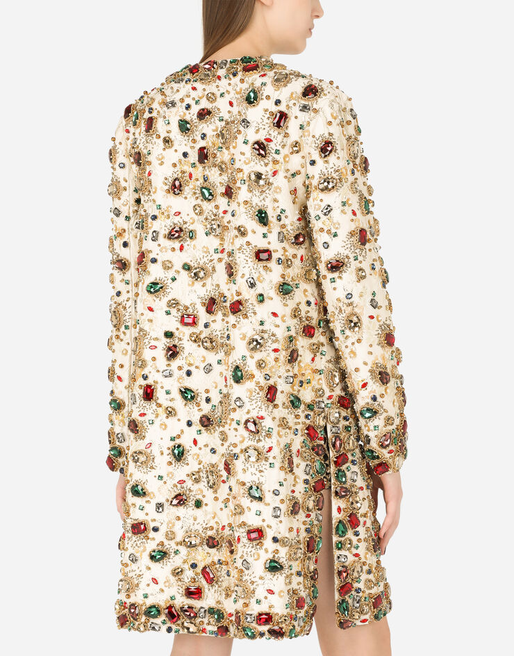 Dolce & Gabbana Jacquard coat with embroidery Multicolor F0B9AZGDAME