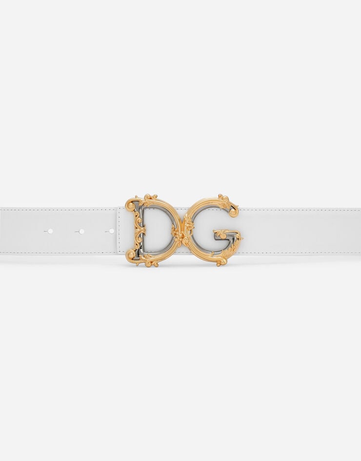 Dolce & Gabbana Leather belt with baroque DG logo White BE1517AZ831