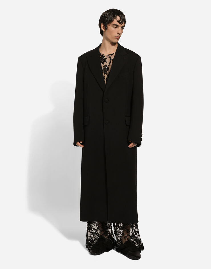 Dolce & Gabbana Einreihiger Wendemantel aus Wollstretch Black G043RTFUBGE
