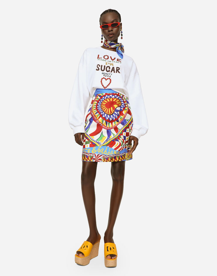 Dolce&Gabbana Short Carretto-print twill skirt Multicolor F4CHDTHI1MJ