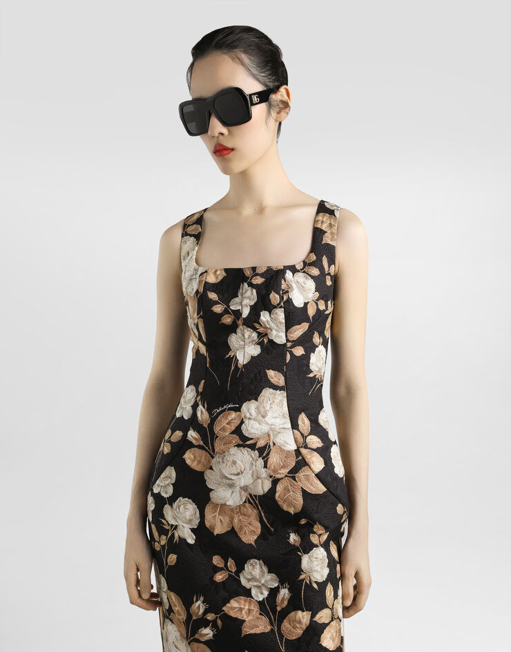 Dolce & Gabbana Vestido de brocado con estampado de rosas Imprima F6TVTTFSTBR