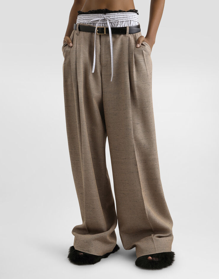 Dolce & Gabbana Tweed-effect linen and viscose trousers Multicolor FTDMITHUMWC