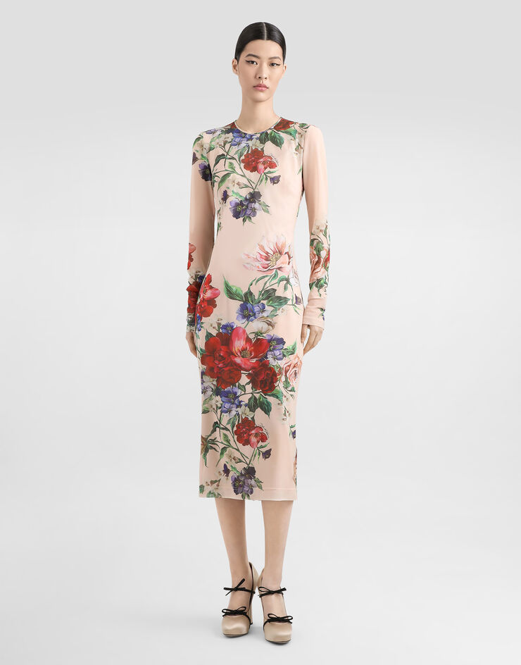 Dolce & Gabbana Robe mi-longue en tulle à imprimé fleurs Imprimé F6IAPTFSUBV