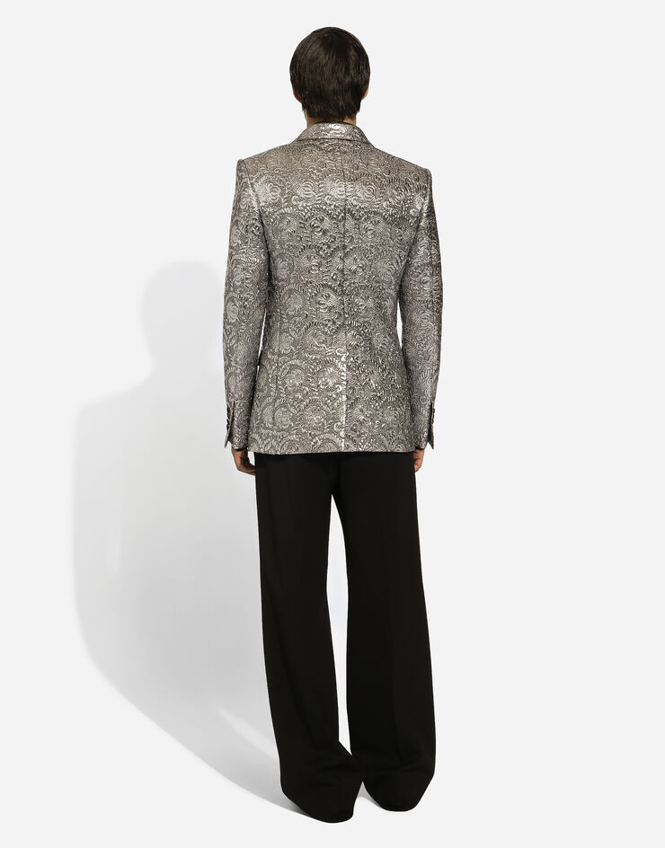 Dolce & Gabbana 시칠리아 핏 더블 브레스티드 라메 자카드 턱시도 재킷 실버 G2QU4TFJMZ3