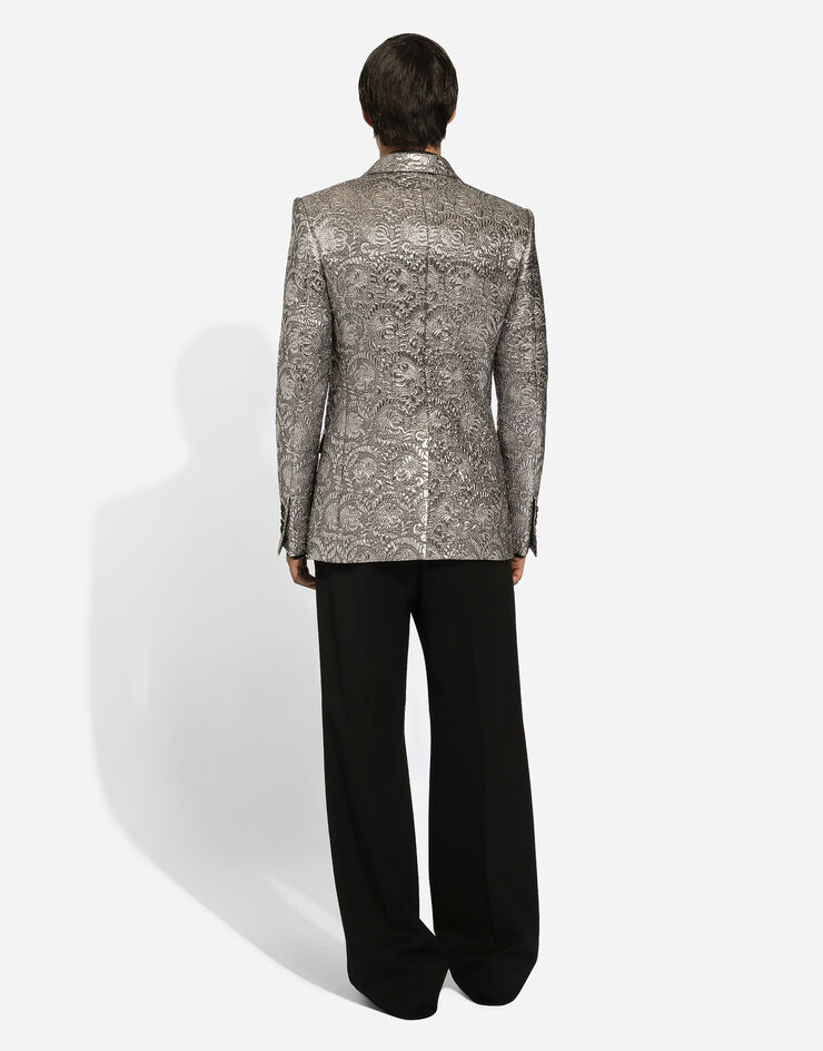 Dolce & Gabbana Zweireihige Smokingjacke Sicilia Lamé-Jacquard Silber G2QU4TFJMZ3