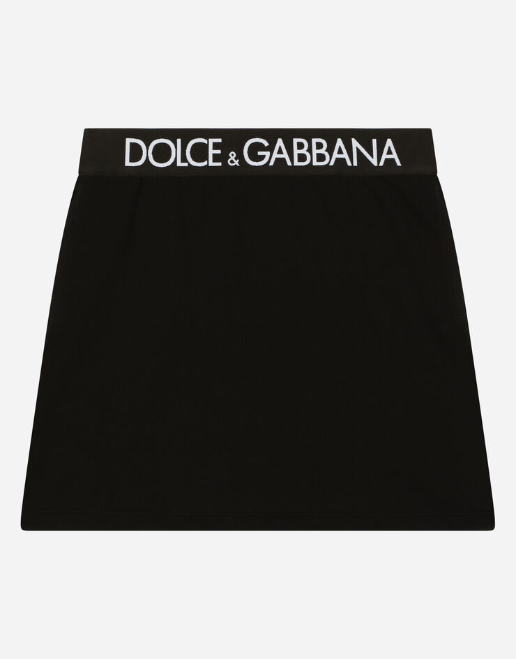 Dolce & Gabbana Short jersey skirt with branded elastic Black L5JI84G7E3Z
