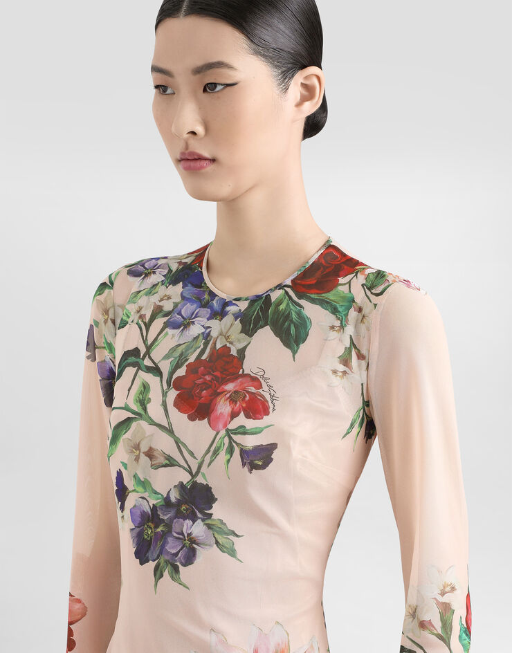 Dolce & Gabbana Robe mi-longue en tulle à imprimé fleurs Imprimé F6IAPTFSUBV