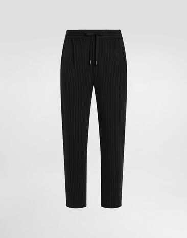 Dolce & Gabbana Pinstripe jersey jogging pants with DG patch Blue GKPQMTFUBF2