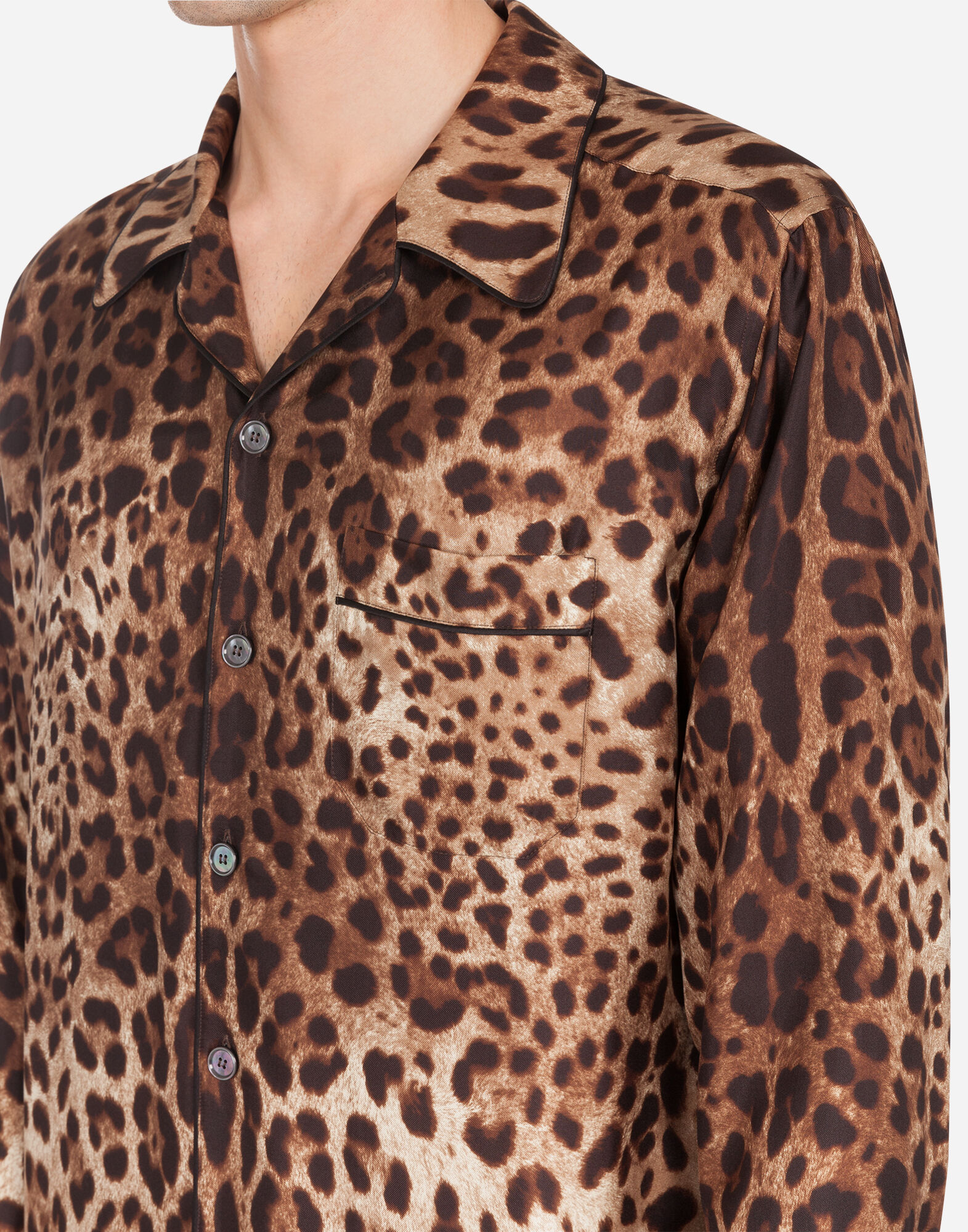 Silk pyjama shirt with leopard print in Multicolor for Men