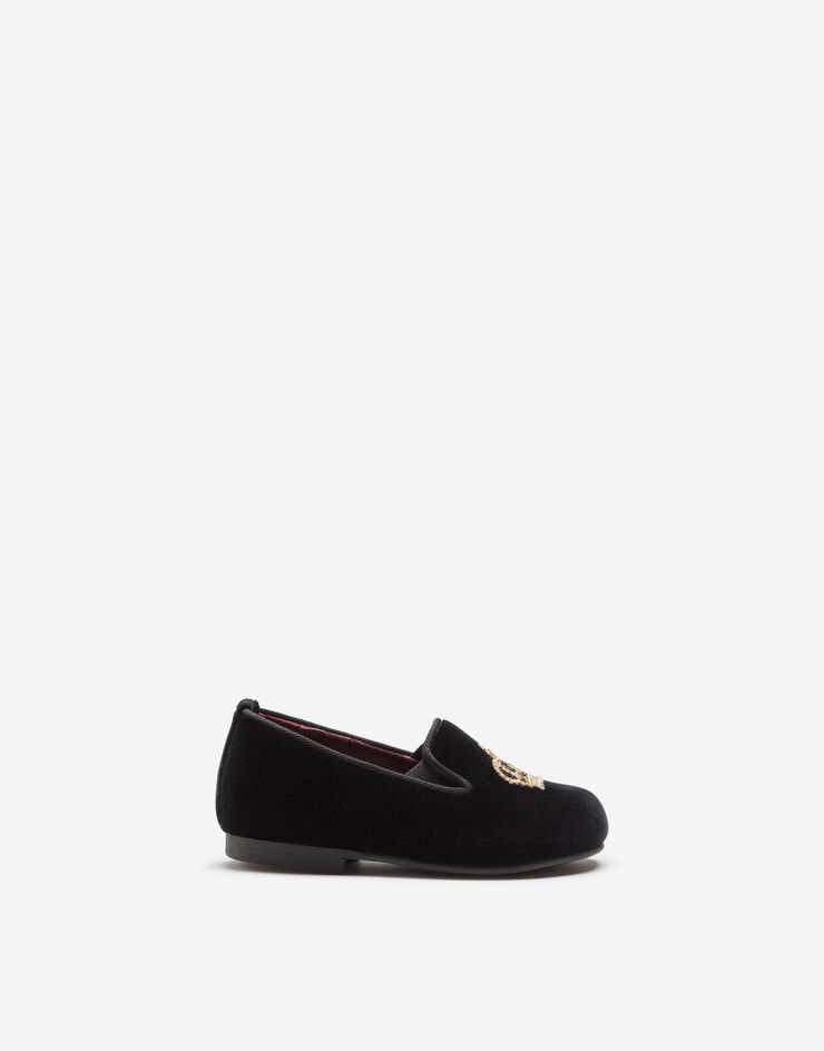 Dolce & Gabbana Slippers en velours avec écusson couronne Noir DL0059AE328