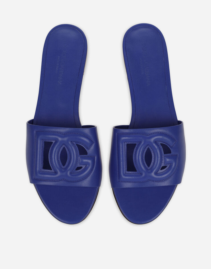Dolce & Gabbana Calfskin sliders with DG logo Blue CQ0436AY329