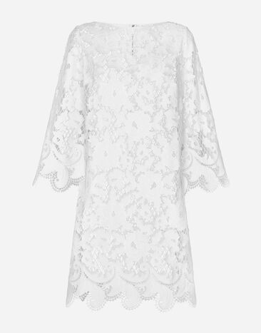 Dolce & Gabbana Fließendes kurzes Kleid aus Baumwolle mit Ausschnittstickerei Weiss F6JKRZFG6AD