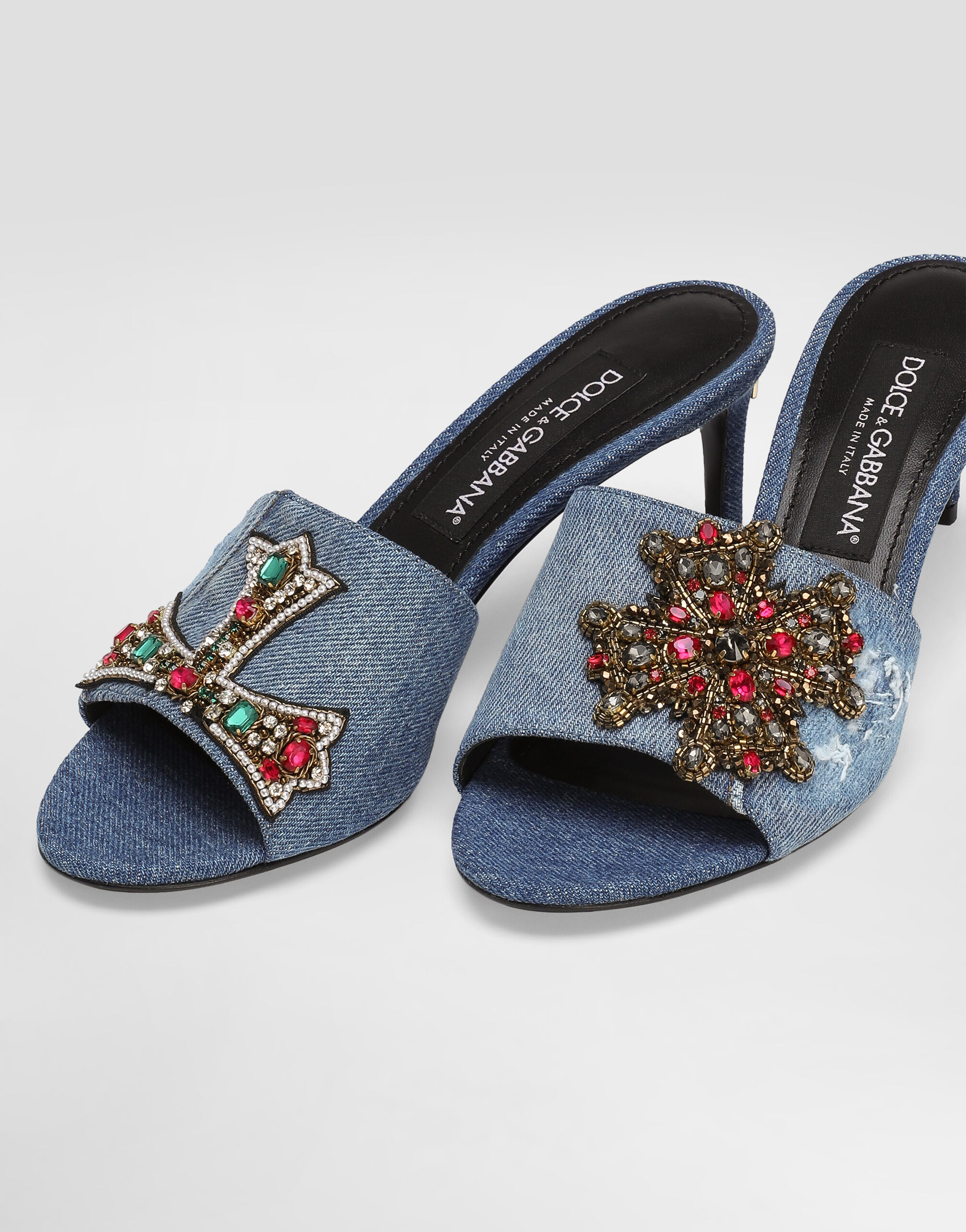 DOLCE & GABBANAデニム調ボンテージ グラデュエーターハイサンダル Denim sandals with patches and embroidery in Multicolor for Women