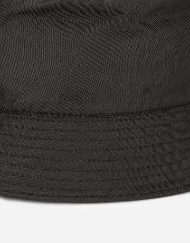 Dolce & Gabbana Nylon bucket hat with branded plate Black GH701AFUSNT