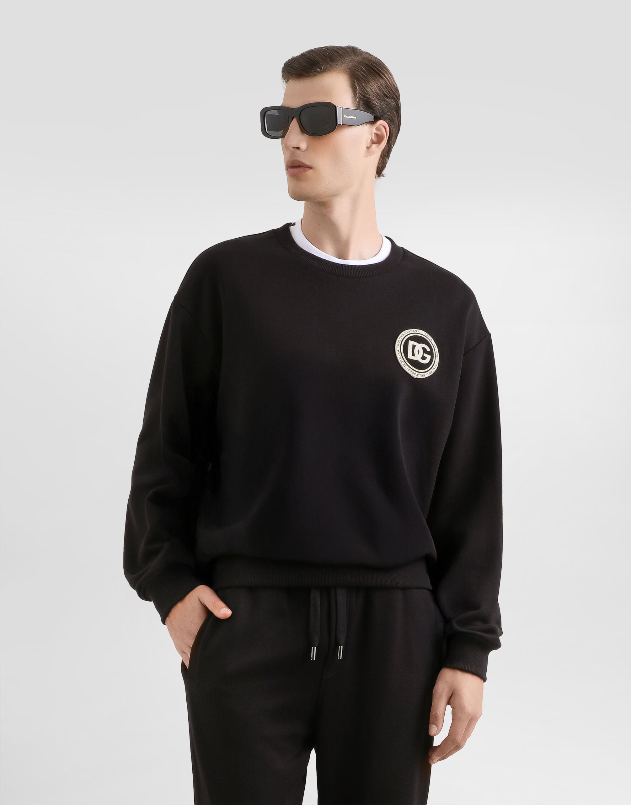 Jersey sweatshirt with patch in Black for Men | Dolce&Gabbana®