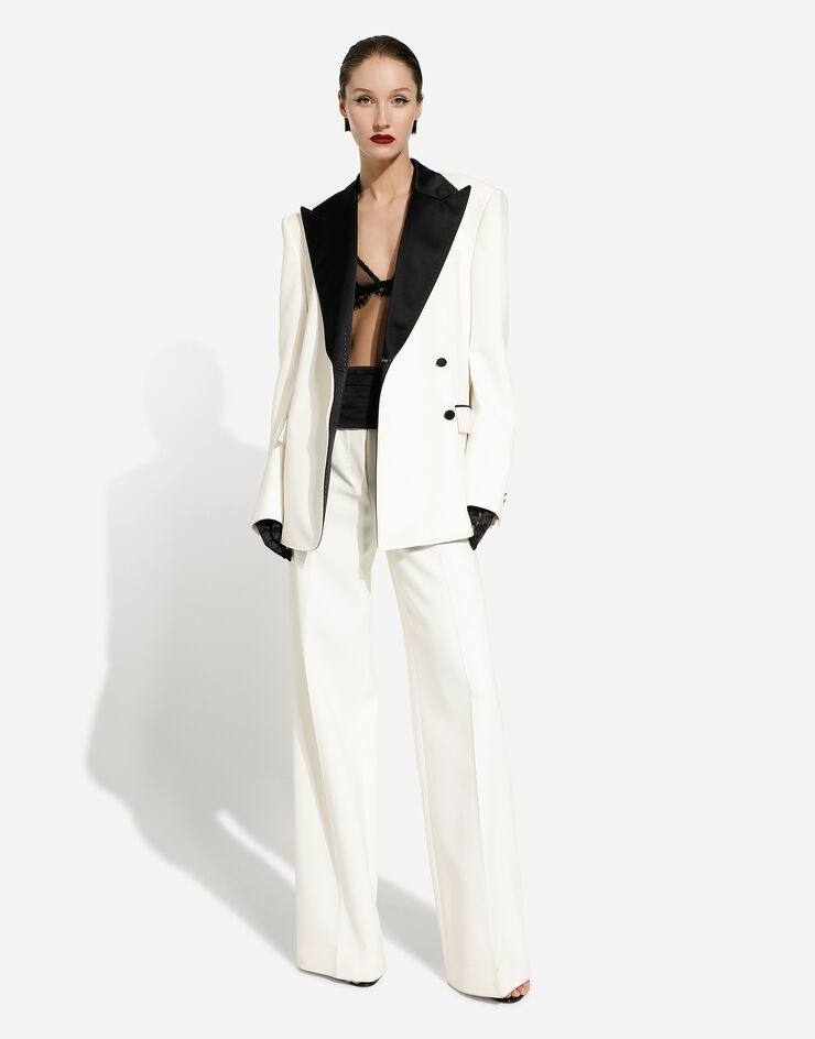 Dolce&Gabbana Chaqueta de botonadura doble en crepé de lana con solapas de esmoquin Blanco F29XKTFURF3