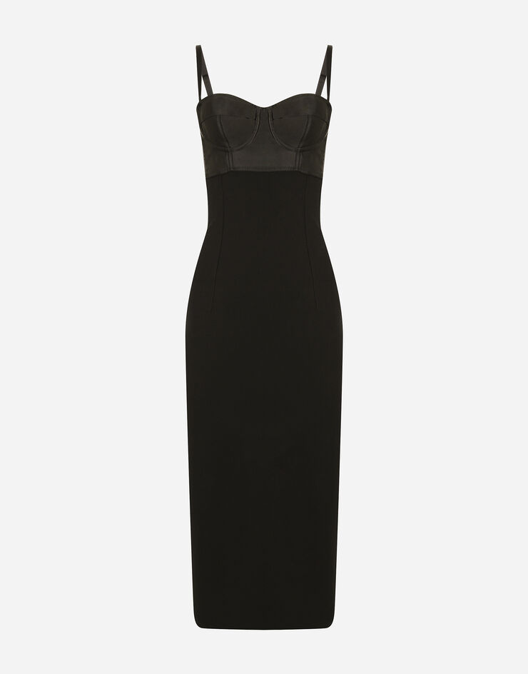 Dolce & Gabbana Vestido longuette de punto y raso Negro F6ZT4TFUGKF