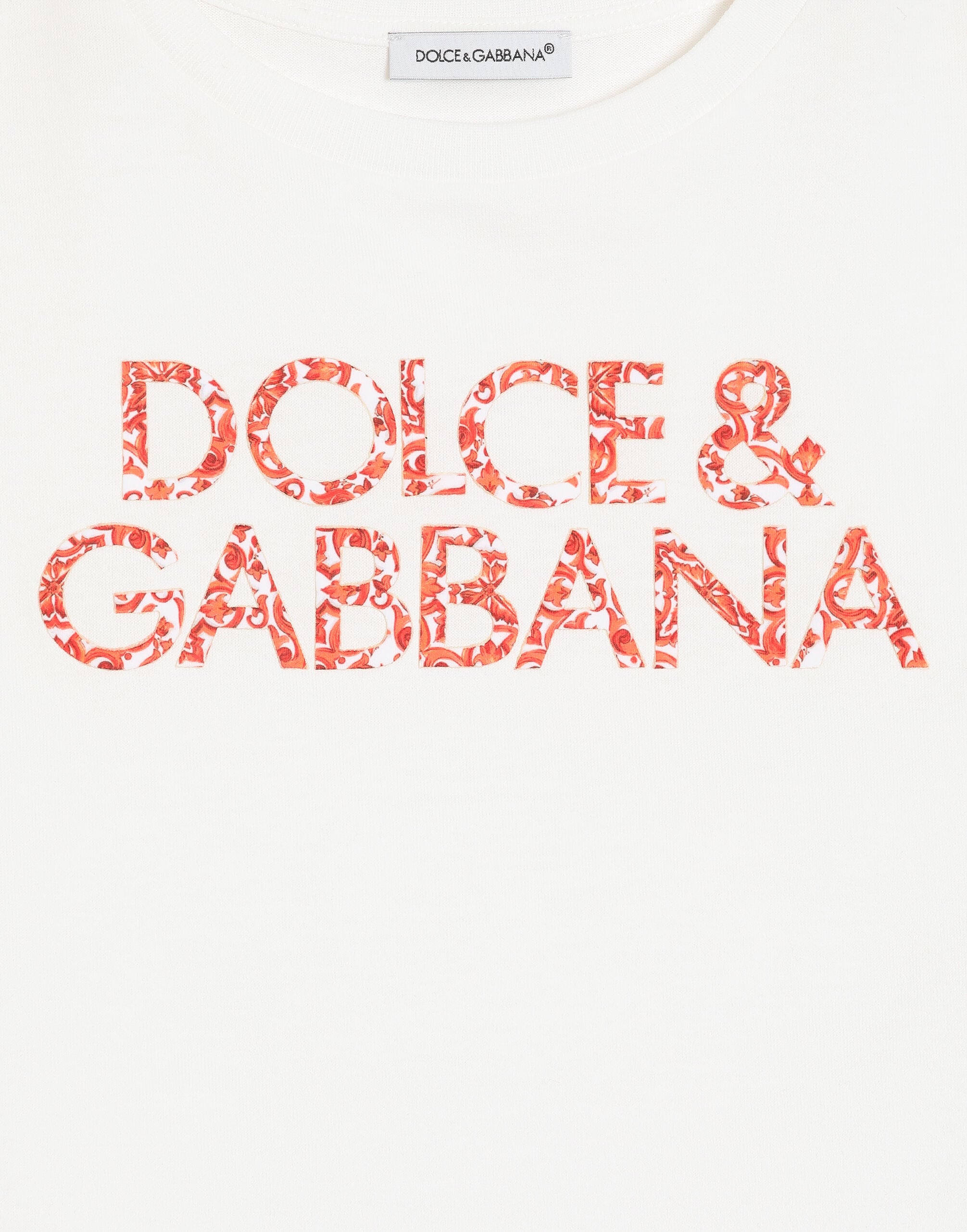 Whiteのガールズ マヨリカプリント ジャージー Tシャツ | Dolce&Gabbana®
