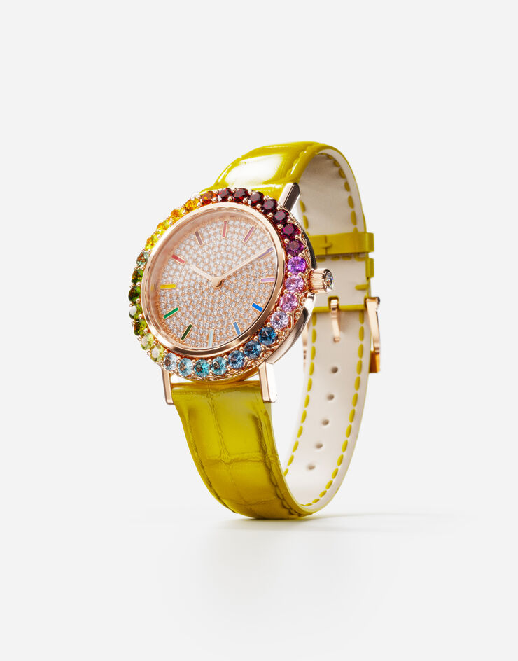 Dolce & Gabbana アイリス ウォッチ ローズゴールド マルチカラージェム＆ダイアモンド イエロー WWLB2GXA0XA
