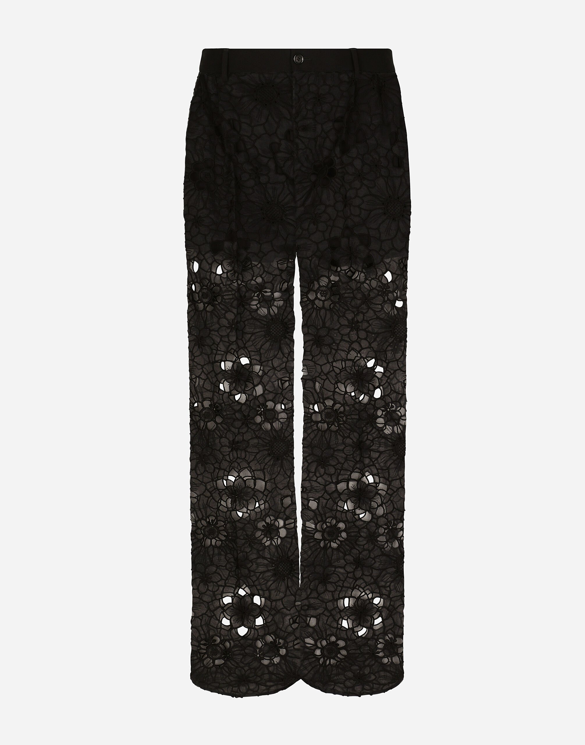 Tailored stretch broderie anglaise pants in Black for Men