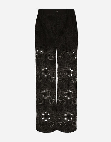 Dolce & Gabbana Tailored stretch broderie anglaise pants Black GVJ5HTHLMT3