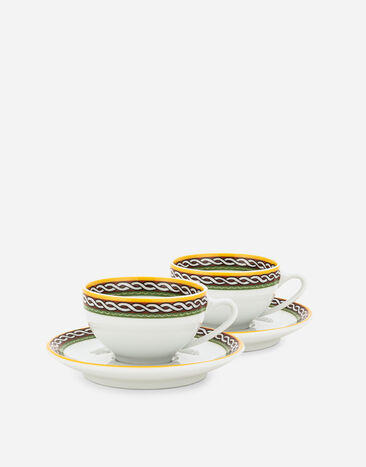 Dolce & Gabbana Set 2 Porcelain Espresso Cups with Saucers Multicolor TC0100TCA88